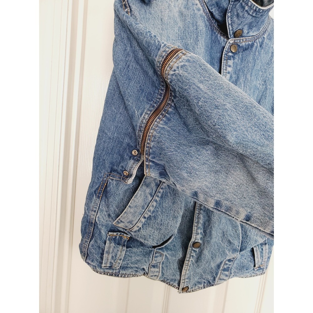 Guess Georges Marciano Denim Jacket Blue Vintage Zip Sleeve Bomber Size M - Picture 7 of 15